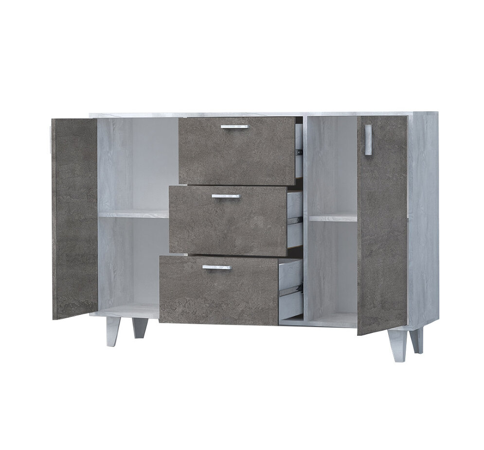 Комод с 3мя ящиками и 2 дверями на ножках К-2 ЭГО, бетон/камень 