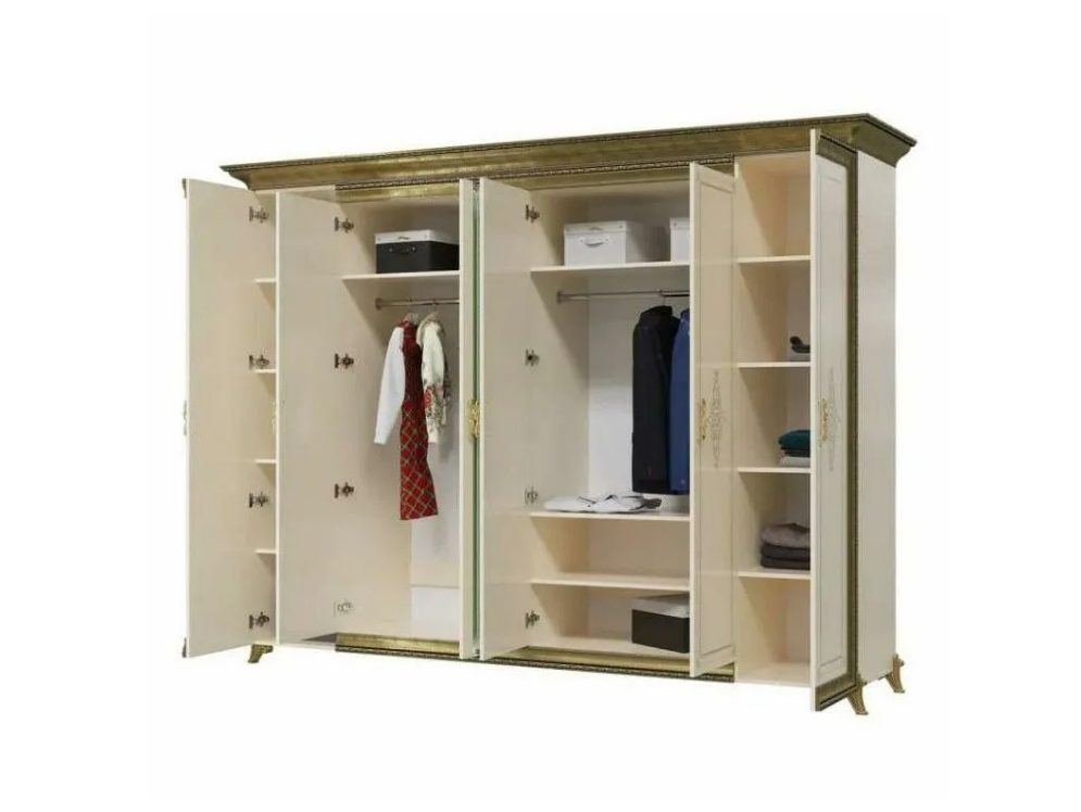 Шкаф 6-ти дверный СГ-03 Грация, Слоновая кость ​ 