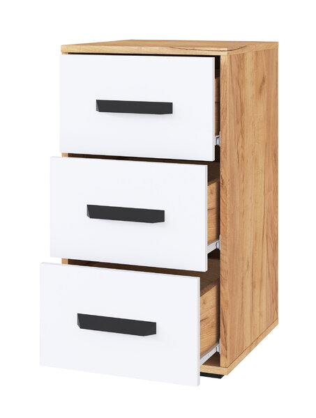 Тумба с ящиками Квартет-13, Дуб крафт золотой/Белый 