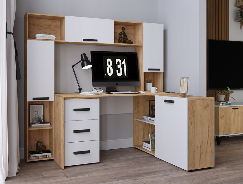 Тумба с ящиками Квартет-13, Дуб крафт золотой/Белый 