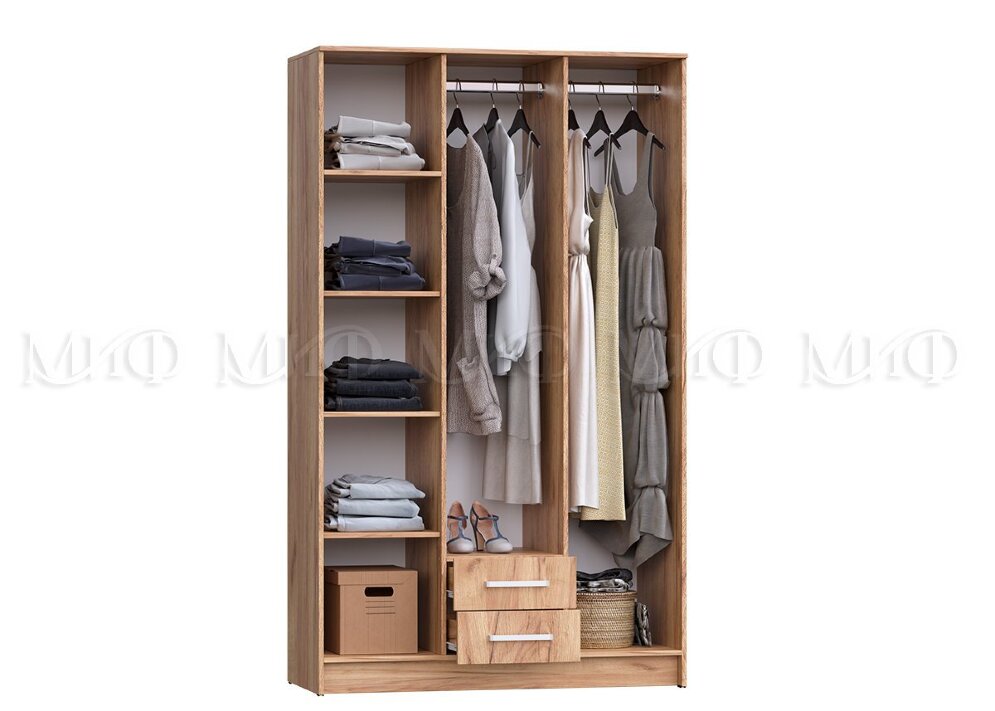 Шкаф для одежды 3 двери Мартина, графит/дуб крафт  