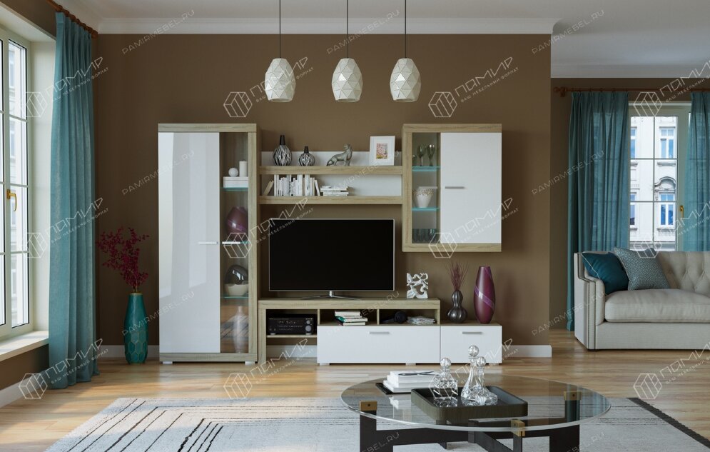 Модульная гостиная Соната 3, Сонома/Белый глянец    