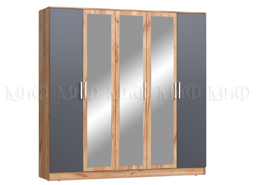 Шкаф для одежды 5 двери Мартина, графит/дуб крафт  