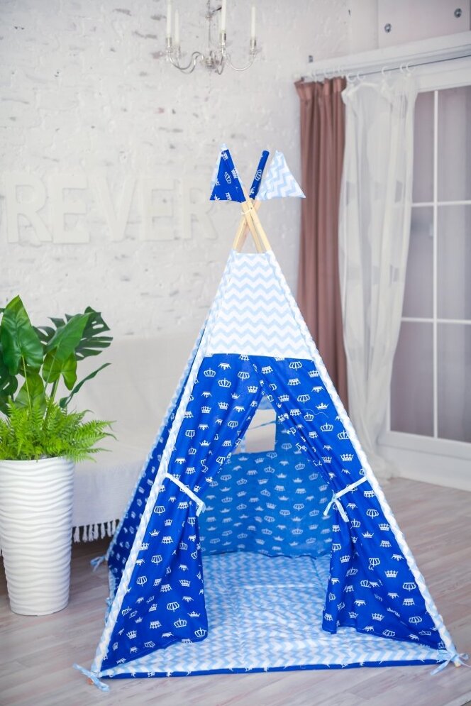 Детский вигвам игровой, синие короны 