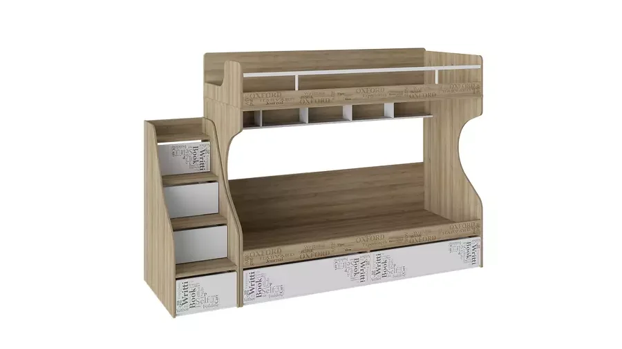 Кровать 2-х ярусная с лестницей приставной с ящиками Оксфорд СМ-139.11.012 