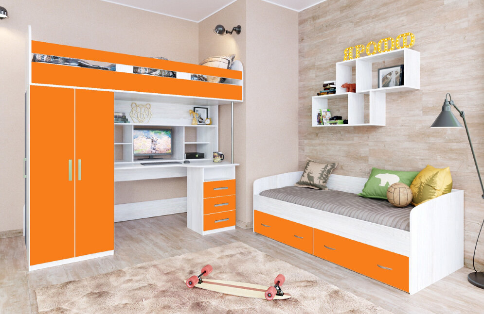 Кровать-чердак Аракс винтерберг-оранж 