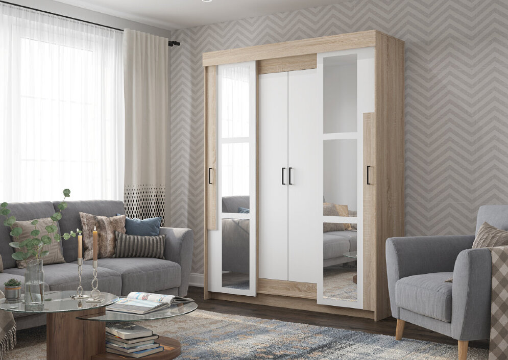 Шкаф-купе Victor с зеркалами, сонома/белый 