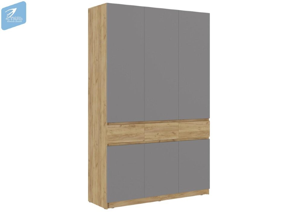 Шкаф трехстворчатый ШК-002 Бостон ЛДСП, дуб крафт/серый шифер  