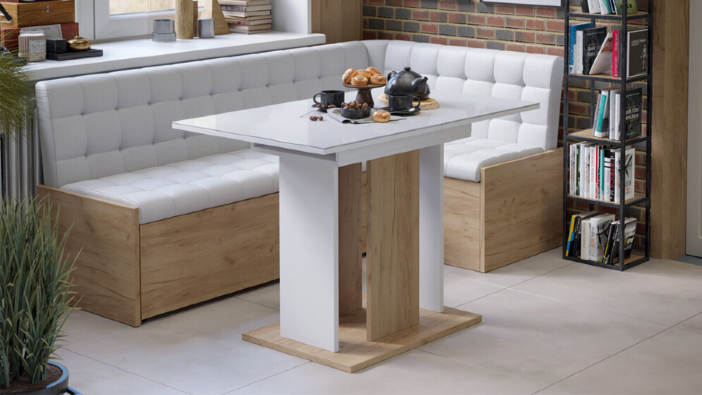 Кухонный уголок со спальным местом Форест, Дуб крафт золотой/Кожзам белый 