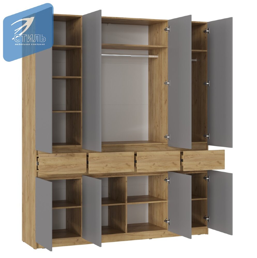 Шкаф четырехстворчатый ШК-004 Бостон ЛДСП, дуб крафт/серый шифер  