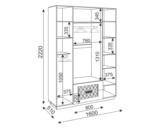Шкаф 4х-створчатый с ящиками Тиффани 