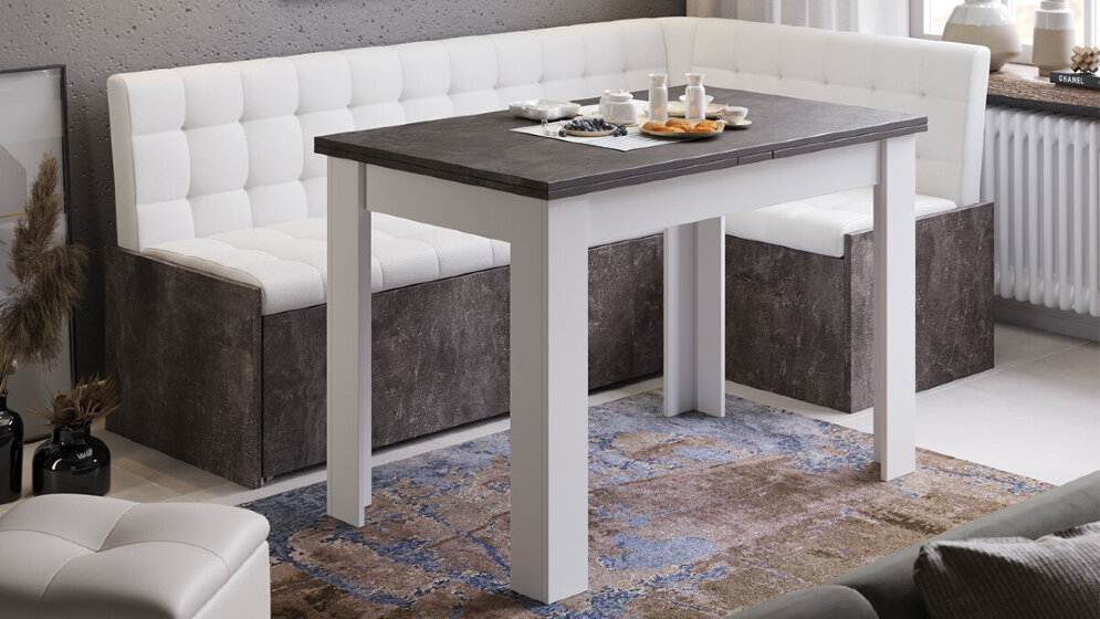 Кухонный уголок со спальным местом Форест, Ателье темный/Кожзам белый 