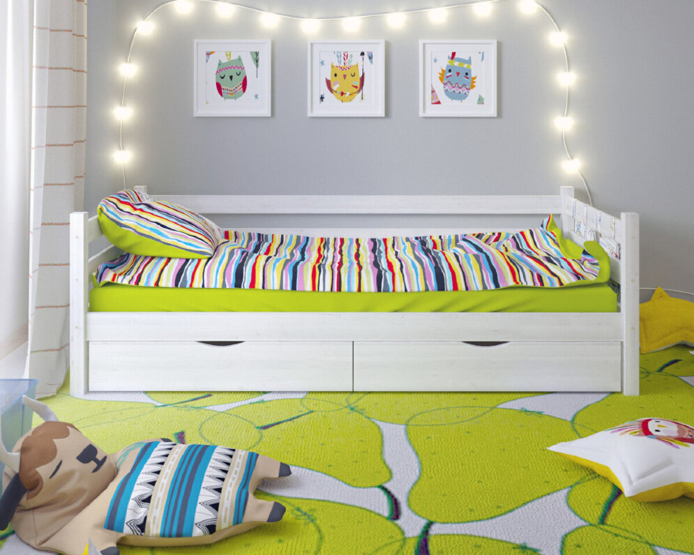 Детская кровать Сонечка с задней защитой и ящиками 