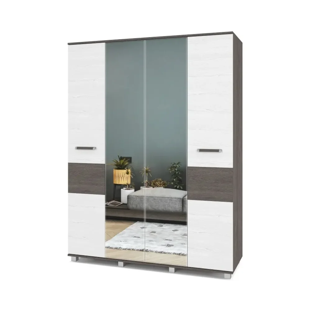 Шкаф четырехстворчатый с зеркалом В41 Виора, Ясень Анкор 