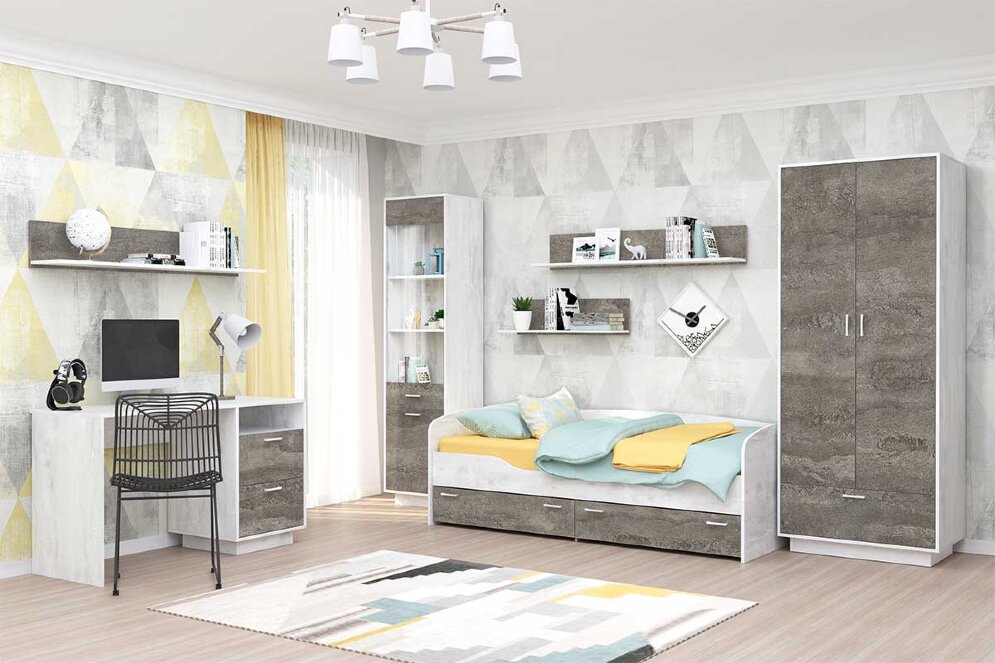 Кровать с ящиками (арт.016)  ЭГО,  бетон/камень 