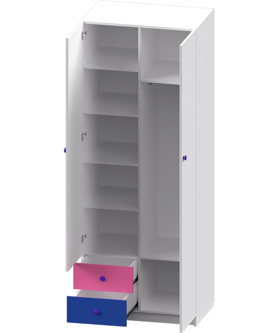 Шкаф 2-х дверный с ящиками, зеркалом комбинированный и фотопечатью Совята 2.1  
