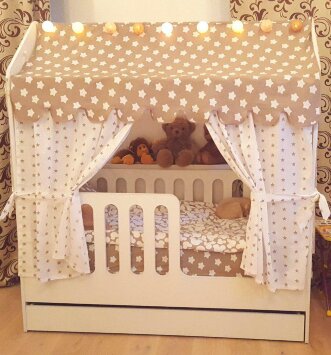 Детская кровать-домик с ящиком розовый