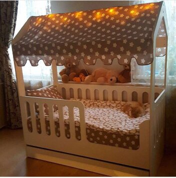 Детская кровать-домик с ящиком розовый