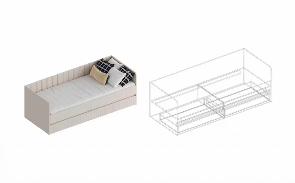 Кровать с 2 ящиками Тефия 0,8 