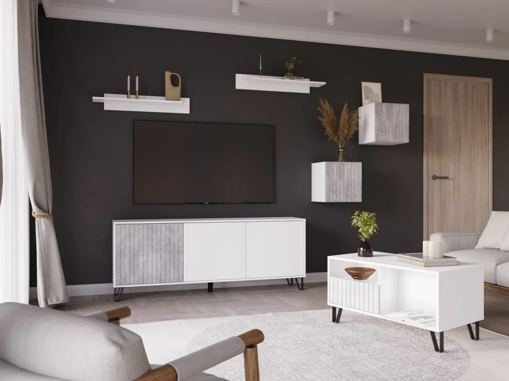 Журнальный стол Ливерпуль, белый/бетон светлый 