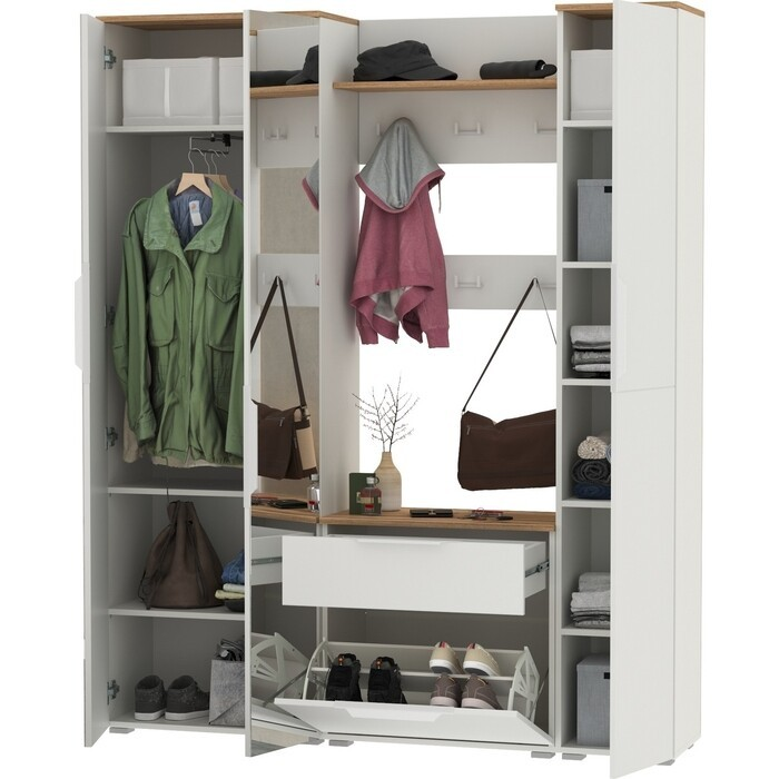 Модульная прихожая Октава, Белый / Дуб крафт золотой 