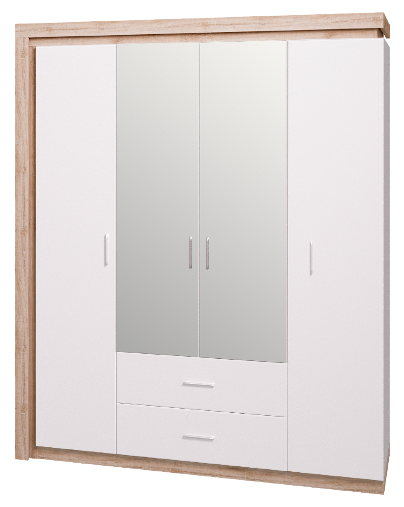 Шкаф для одежды с ящиками 4-х дверный с зеркалом Люмен №16 