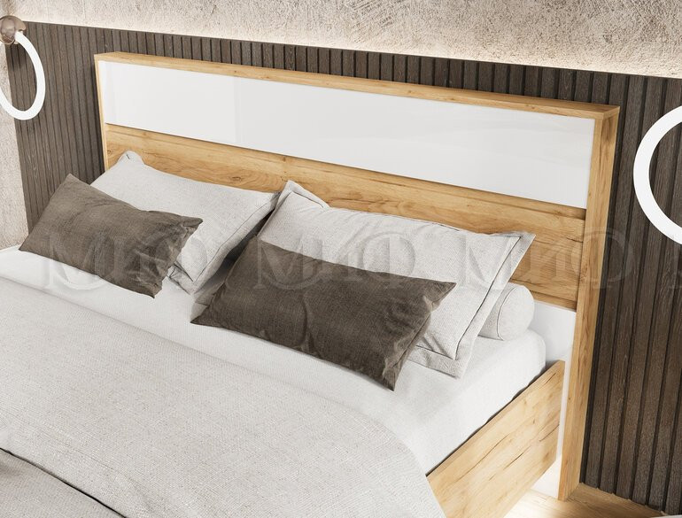 Кровать парящая Роджина дуб крафт / белый глянец 