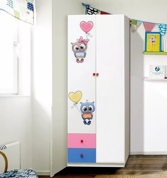 Шкаф 2-х дверный с ящиками комбинированный и фотопечатью Совята 2.2 