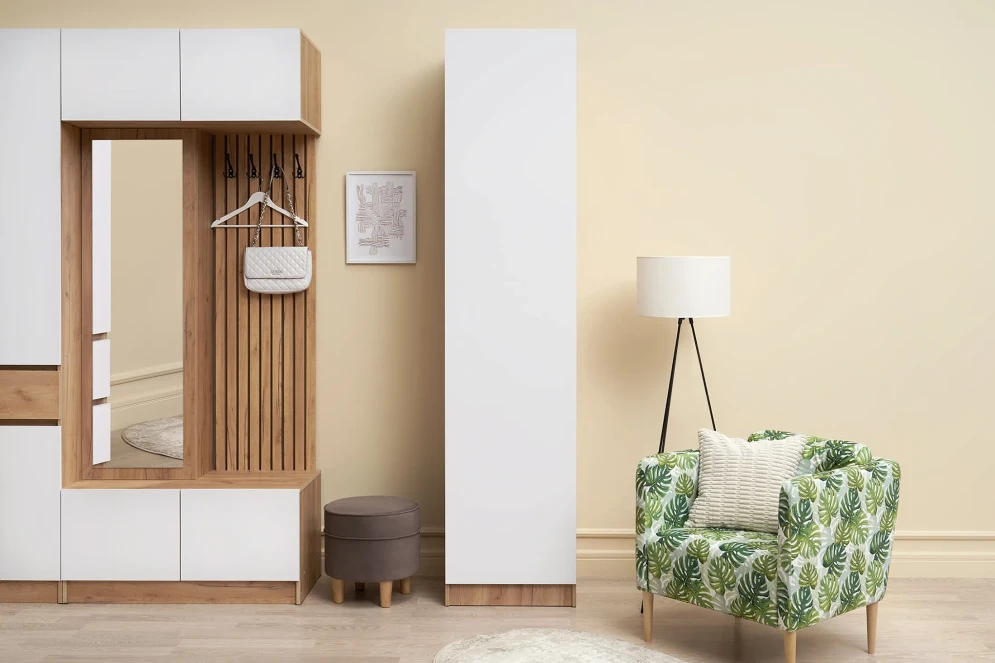 Пенал Роджина дуб крафт / белый глянец (прихожая) 