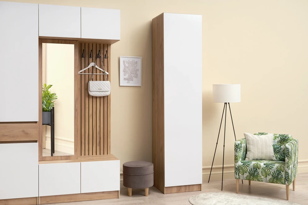 Пенал Роджина дуб крафт / белый глянец (прихожая) 