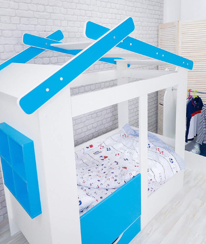 Кровать Теремок, белый-лазурь  