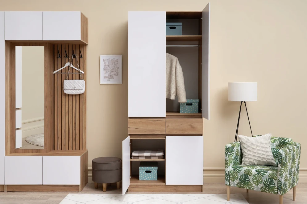 Шкаф двухдверный Роджина дуб крафт / белый глянец (прихожая)  