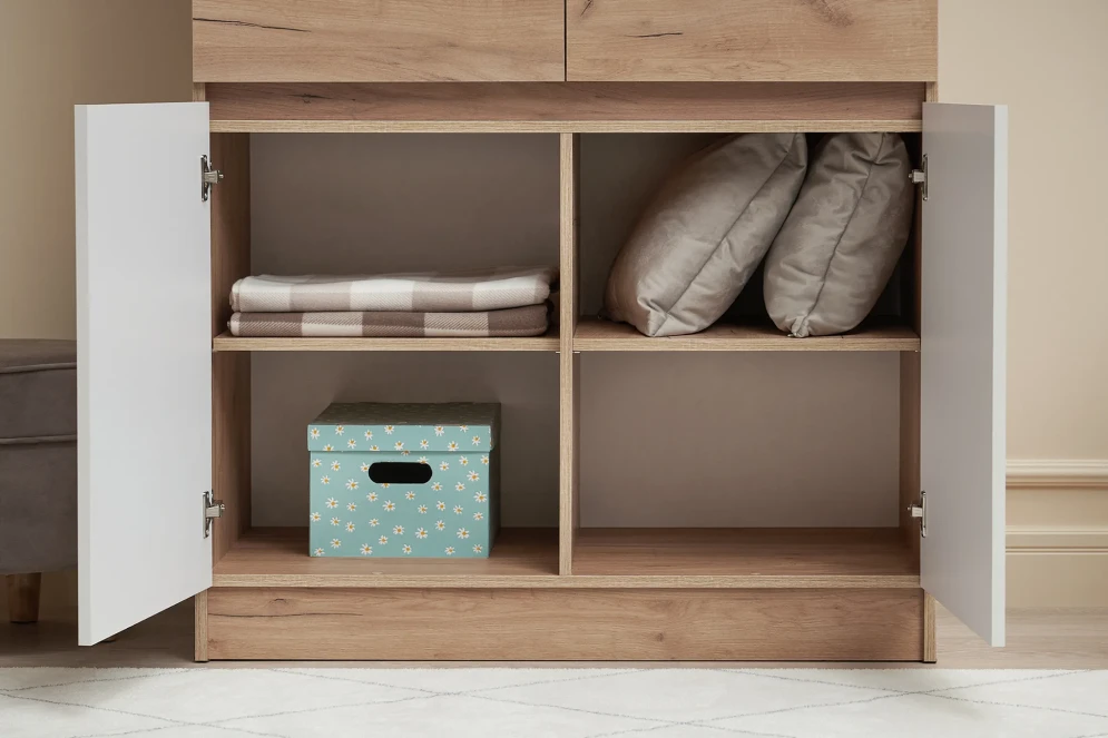 Шкаф двухдверный Роджина дуб крафт / белый глянец (прихожая)  