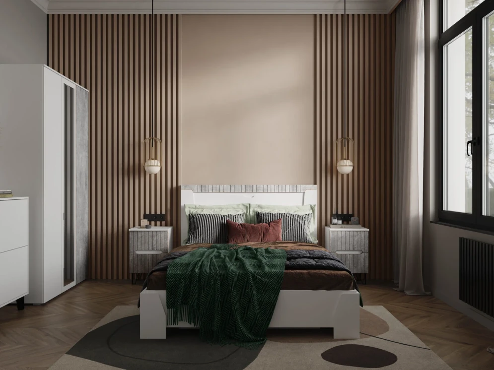 Тумба прикроватная Ливерпуль, белый / бетон светлый 