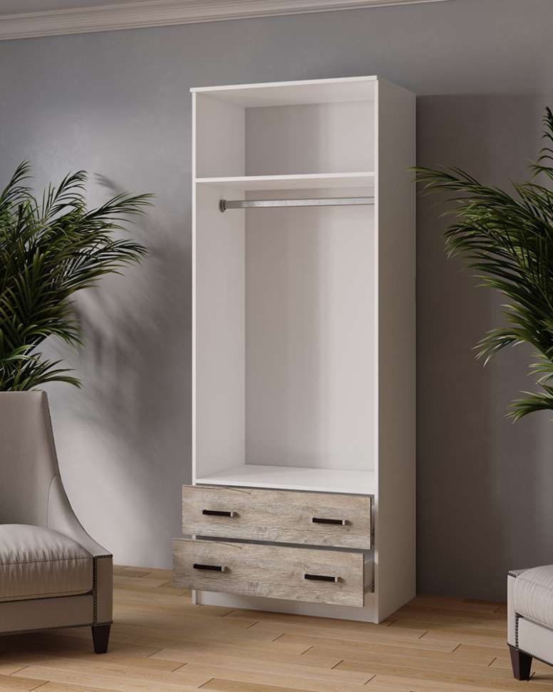 Шкаф двухдверный с зеркалом 800 Лагуна, Белый/ Дуб Юкон 