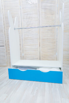 Стеллаж-вешалка Зайка, белый-лазурь 