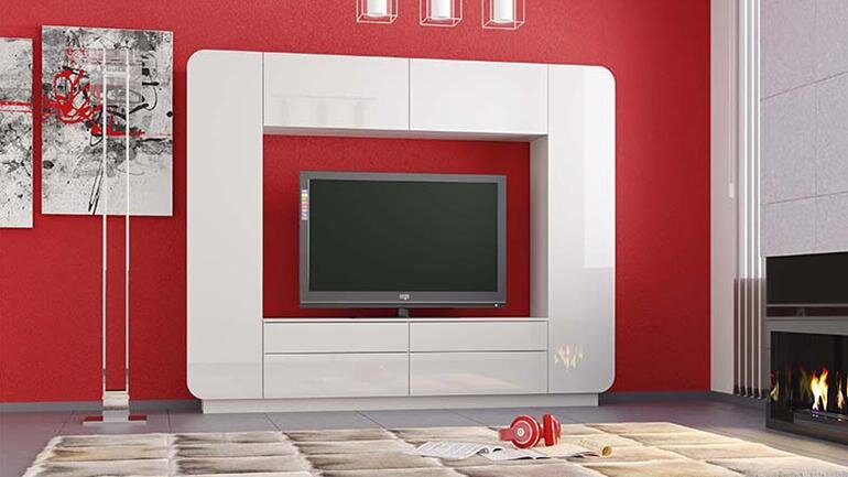 Стенка для гостиной Лаванда-2, белый глянец  