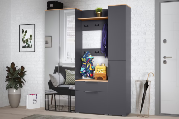 Шкаф-пенал Октава, Графит / Дуб крафт золотой