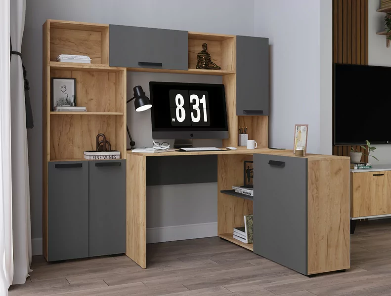 Полка навесная 1450 Квартет-13, Дуб крафт золотой/Графит 