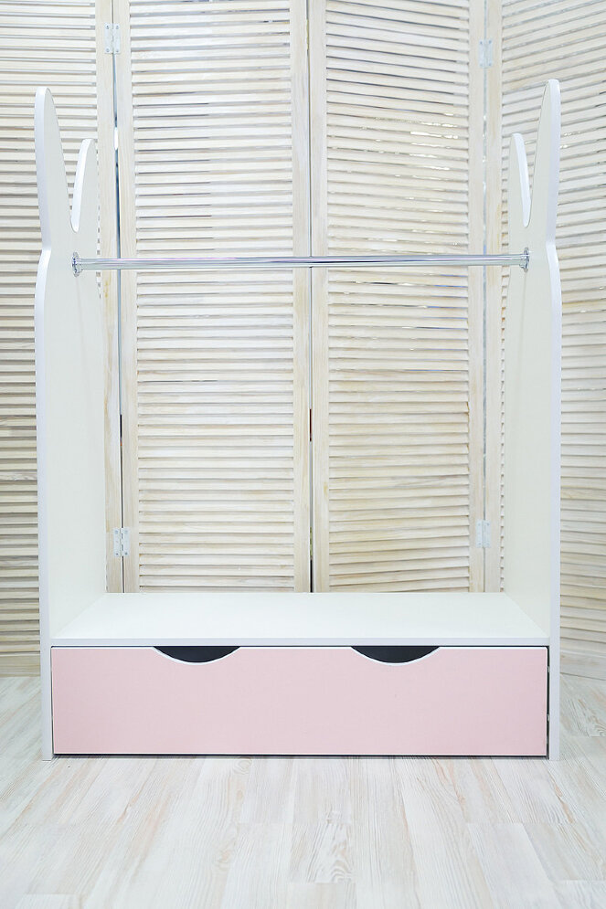 Стеллаж-вешалка Зайка, белый-розовый  