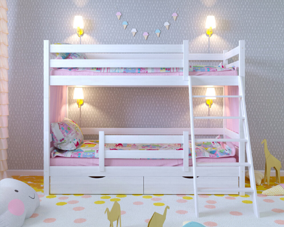 Двухъярусная кровать Сонечка с защитными бортиками и ящиками 