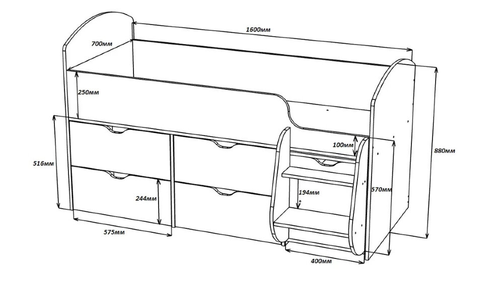 Детская кровать-чердак Малыш-7, белое дерево-розовый 