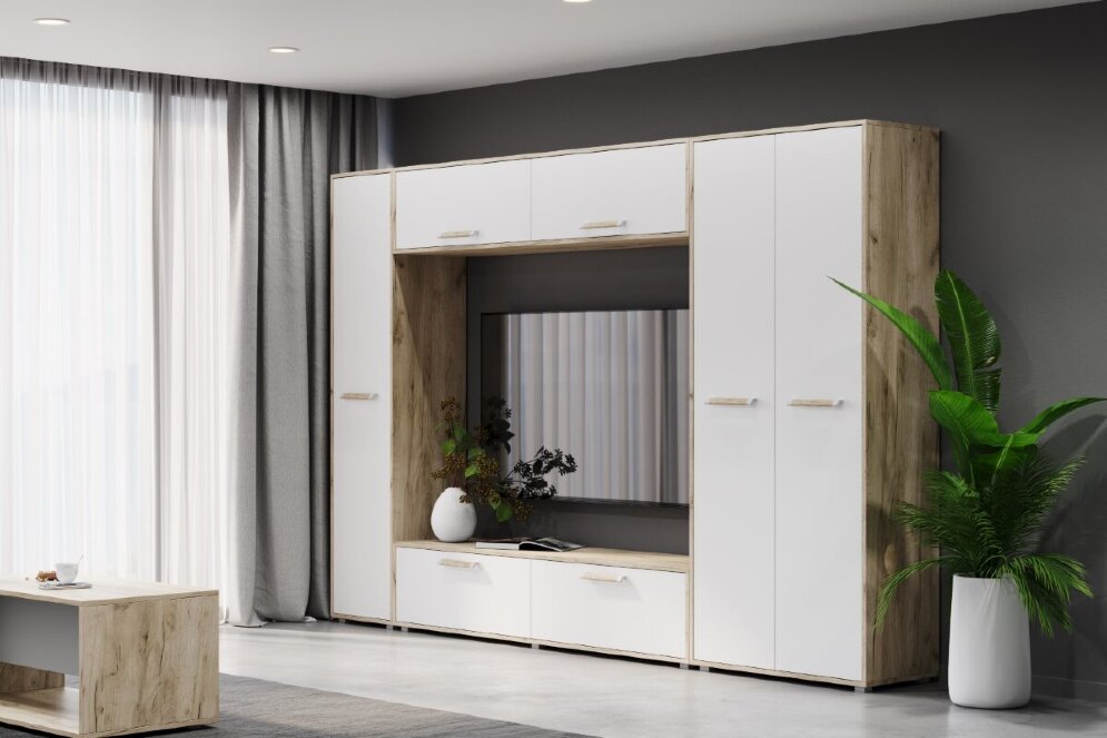 Тумба ТВ 1600 Флорида, Белый, Серый дуб 