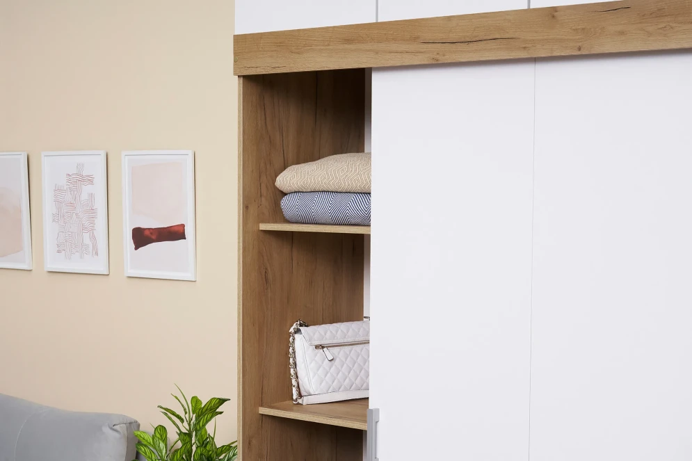 Шкаф-купе с антресолью Роджина дуб крафт / белый глянец  