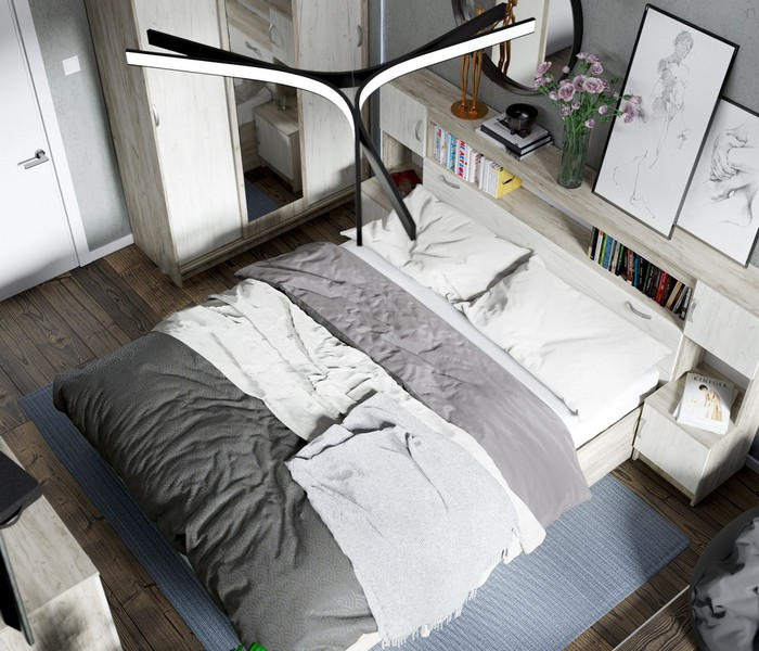 Комод с 3 ящиками и 1 створкой Басса, крафт серый 