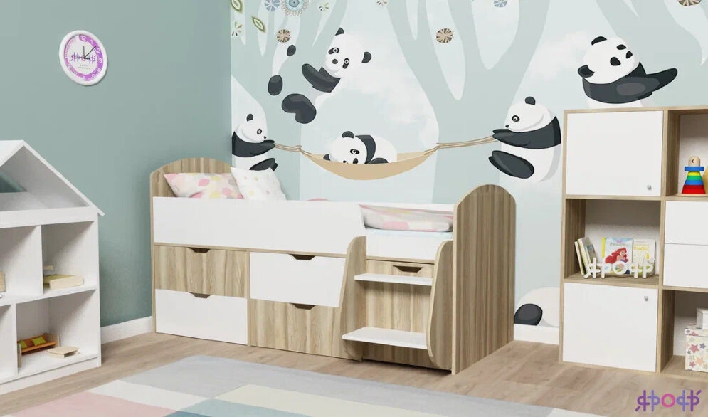 Детская кровать-чердак Малыш-7, ясень-белое дерево 