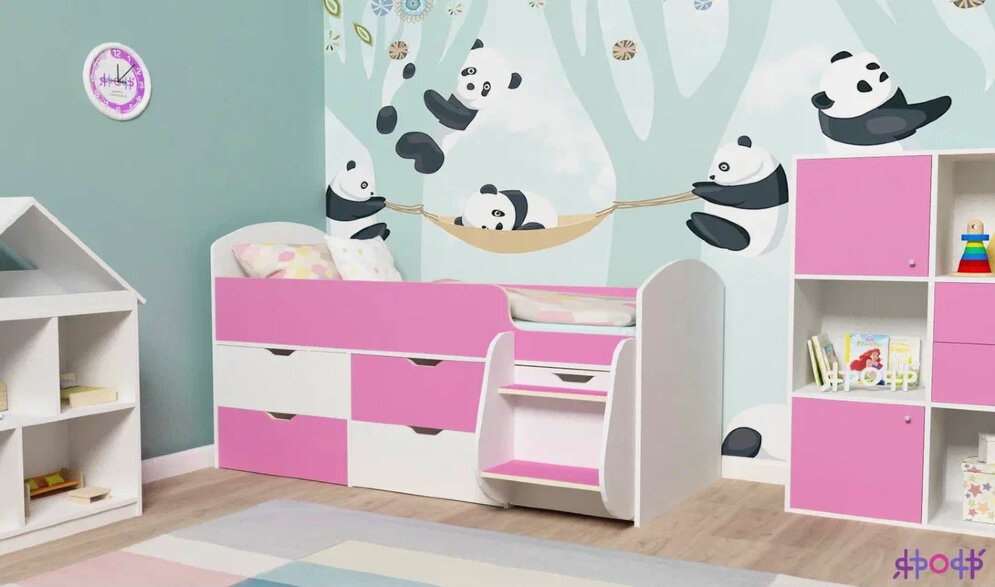 Детская кровать-чердак Малыш-7, ясень-белое дерево 