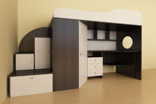 Кровать-чердак Кадет 1, Белое дерево/Ирис (Ярофф) 