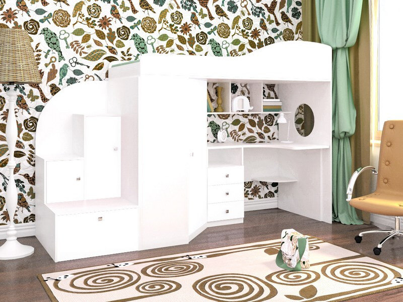 Кровать-чердак Кадет 1, Белое дерево/Ирис (Ярофф) 