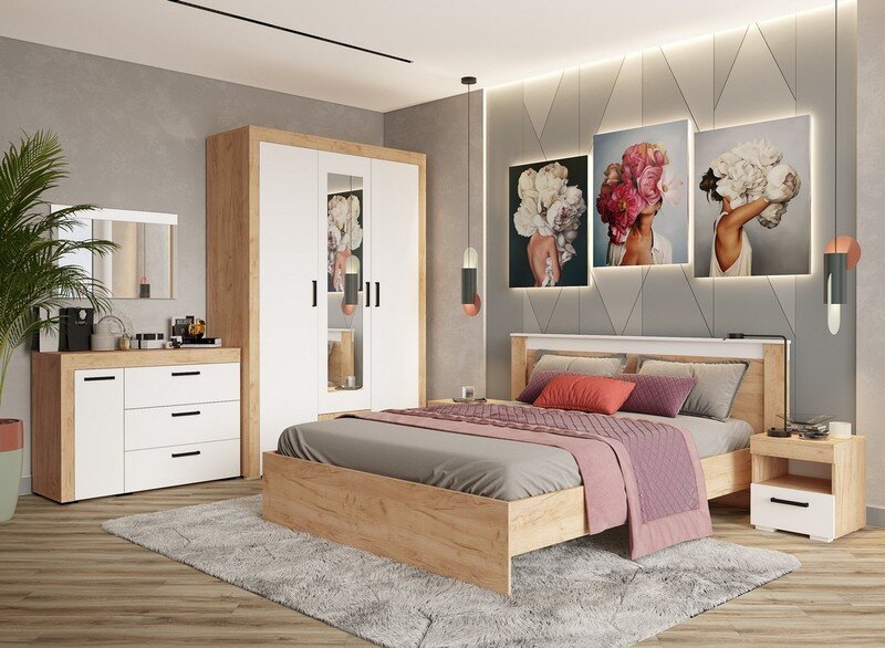 Комод Адель, дуб крафт золотой + белый 